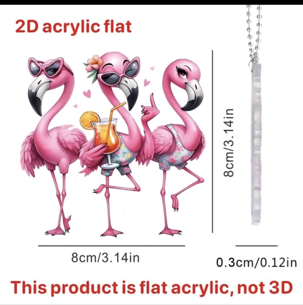 Pink Flamingo Acrylic Bag Charm Mirror Tag - Choose 1 - Picture 5 of 9